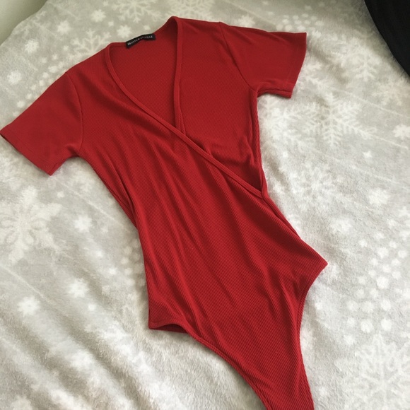 brandy melville red crossover bodysuit - Picture 1 of 1